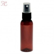 Amber plastic bottle with black spray pump, 50 ml
