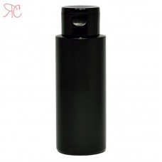 Black plastic bottle with flip-top cap, 150 ml