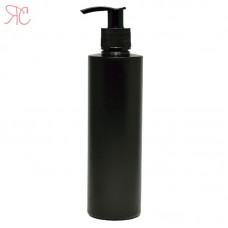 Black plastic bottle with dispensing pump, 250 ml