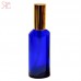 Blue glass bottle with golden pump, 100 ml