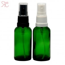 Green glass bottle with spray pump, 30 ml