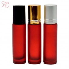 Red frosted glass roll-on bottle, 10 ml
