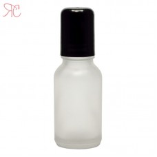 Frosted white boston round glass bottle with roll-on, 15 ml