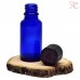 Blue glass bottle with childproof cap, 20 ml