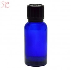 Blue glass bottle with childproof cap, 30 ml
