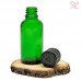 Green glass bottle with childproof cap, 30 ml