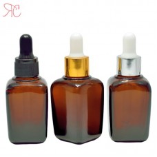 Amber square glass bottle with pipette, 30 ml