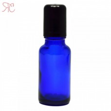 Blue boston round glass bottle with roll-on, 30 ml